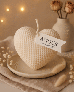 Bougie parfumée en forme de coeur téxturé,collection Amour-Eva Boutiqu